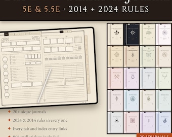 DnD Character Journal, 20 Digital and Printable Journals, 868 Spell Stickers, Goodnotes 5e 5.5e