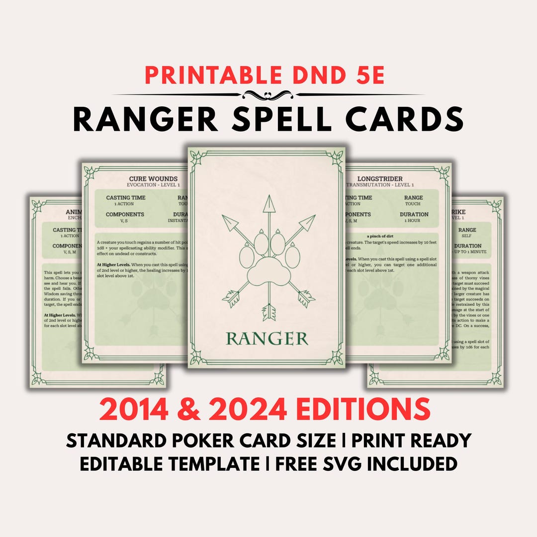 Spell Modifier For Rangers Dnd 5e Ranger Spell Cards (2014 + 2024 Editions) (digital Download) - Etsy