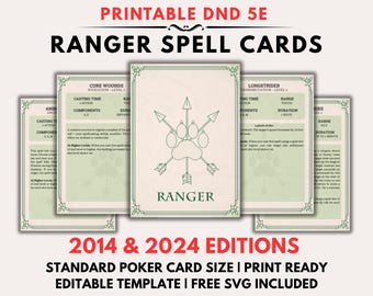 DnD 5e Ranger Spell Cards (2014 + 2024 Editions) (Digital Download)
