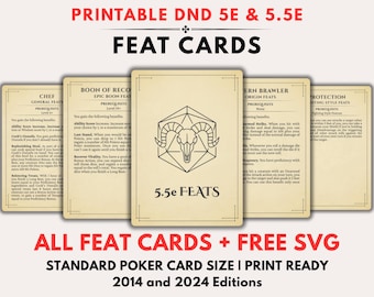 DND 5e Feat Cards 2014 2024 Editions, 5.5e Feature and Boon Printables (Digital Download)