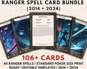 DnD Ranger Spell Cards 5e 2014 2024 Illustrated Bundle Dungeons and Dragons D&D Spellbook