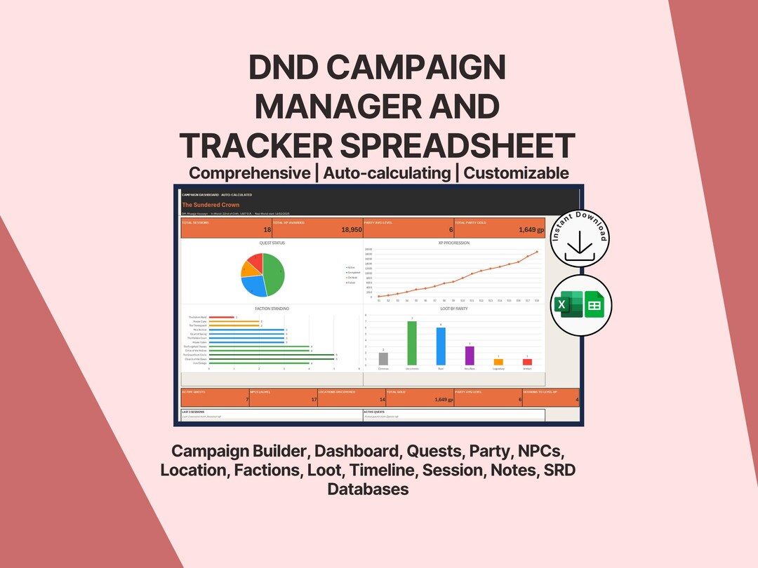Dnd Campaign Tracker Spreadsheet DM Dashboard Campaign Session Manager ...