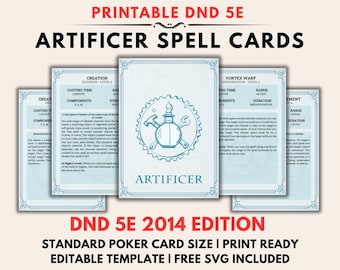 DnD 5e Artificer Spell Cards - Printable 2014 Edition (PDF)