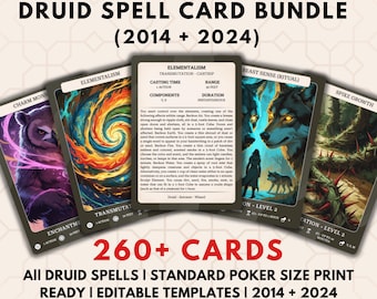 Pacote Ilustrado de Cartas de Magia de Druida para D&D 5e 2014-2024 - Livro de Magias de Dungeons and Dragons (D&D)