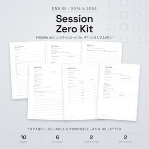 DnD Session Zero Kit, Fillable and Printable 5e Worksheets, 2014 2024 House Rules
