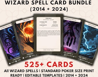 Pacote Ilustrado de Cartas de Magia de Mago para D&D 5e 2014-2024 - Livro de Magias de Dungeons and Dragons (D&D)