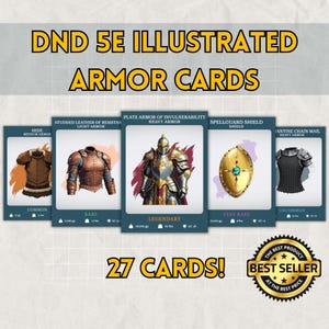 Bundel met 27 DnD Illustrated Armor-kaarten, nieuwe digitale download 2024 - Dungeons and Dragons 5e - D&D Armor Zeldzaamheid, veelvoorkomend bij legendarische wapenuitrustingen