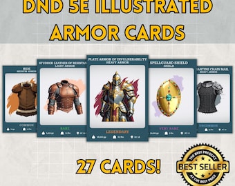 27 DnD Illustrated Armor Cards Bundle New Digital Download 2024 Dungeons and Dragons 5e D&D Armor Rarity common legendary armour dnd pack