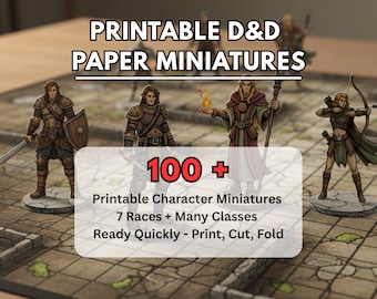 RPG Miniatures DND Printable Paper Minis Bundle Pack - 2D Characters for Dungeons and Dragons