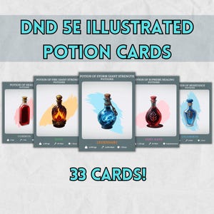 DnD Illustrated 33 potionkaarten bundel nieuwe digitale download 2024 - Dungeons and Dragons 5e - D&D Potion Rarity. Alle PHB-drankjes