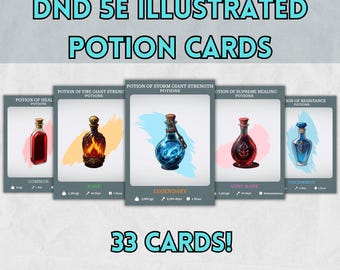 DnD Illustrated 33 Potion Cards Bundle New Digital Download 2024 Dungeons and Dragons 5e D&D Potion Rarity All PHB Potions TTRPG RPG Potion