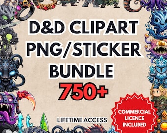 DND Clipart PNG Sticker Bundle, Chibi Fantasy Illustrations (Digital Download)