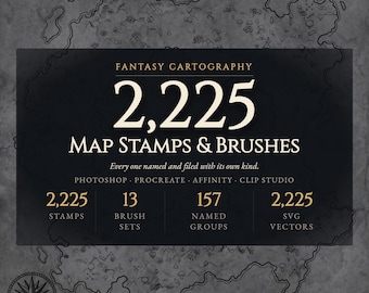 2225 Fantasy Map Brushes and Stamps for Procreate Photoshop Affinity, DnD Mapmaking Kit SVGs