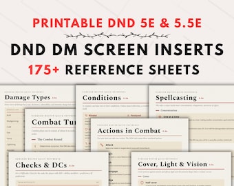 DND Cheat Sheets DM Screen Inserts for 5E & 5.5E Quick Reference Sheets 2014 2024