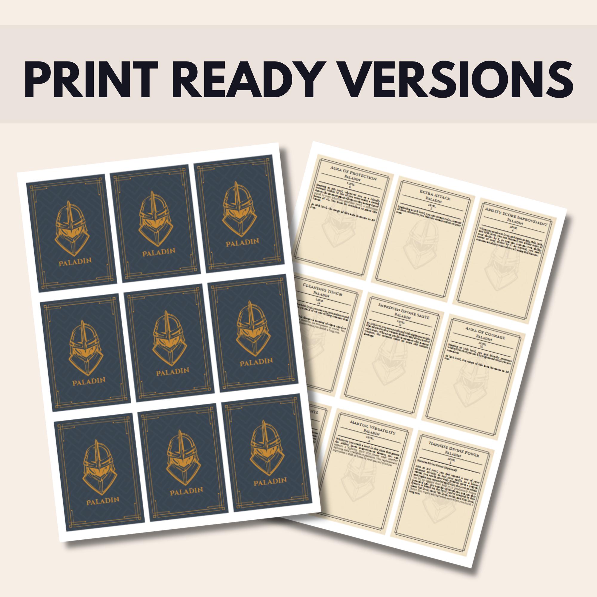 Retailability Cards D&D 5E Ability Cards Bundle All Classes Dnd Printable Poker Cards ...