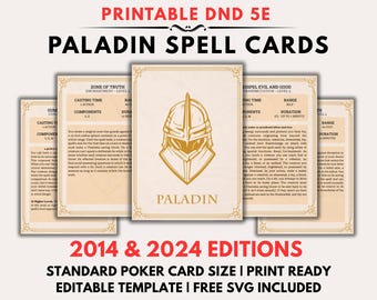 DnD 5e Paladin Spell Cards (2014 & 2024 Editions) (Digital Download)