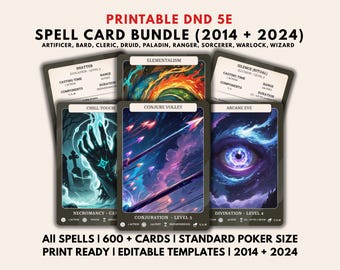 DnD Spell Cards 5e 2014 2024 Illustrated Bundle Dungeons and Dragons D&D (Digital Download)