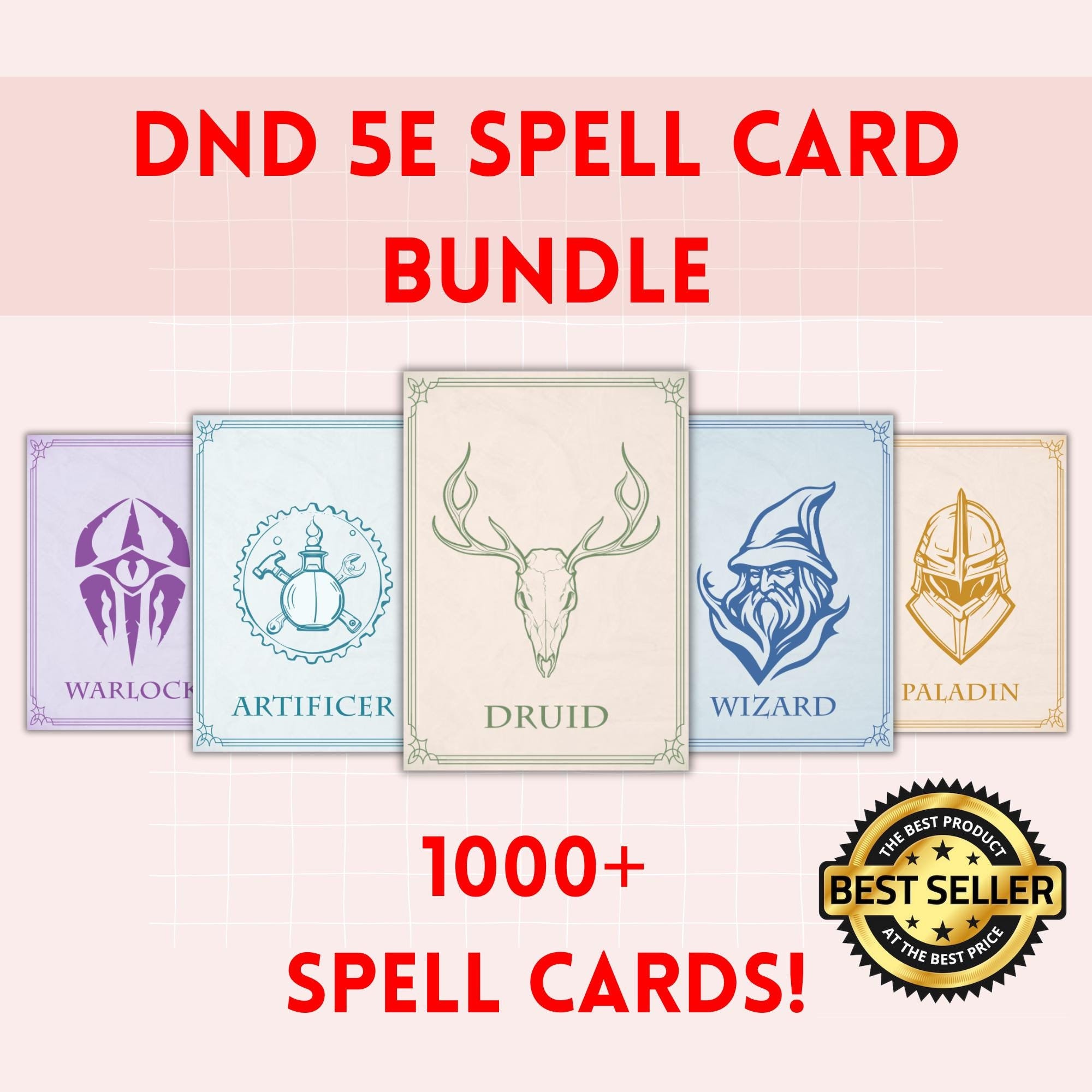 DnD Spell Cards 5e 2014 2024 Bundle New Digital Download Dungeons and Dragons 5e D&D Spell Book All Classes Wizard Druid Bard Warlock Ranger