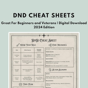 DnD Cheat Sheet 5e Reference Guide Dungeons and Dragons Player Rules Beginner How to Play DnD Quick Reference Printable Digital PDF TTRPG