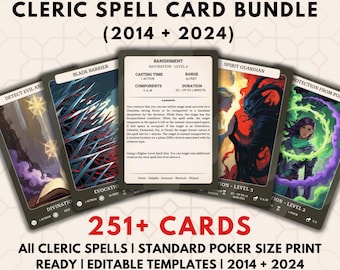 DnD Cleric Spell Cards 5e 2014 2024 Illustrated Bundle Dungeons and Dragons D&D Spellbook