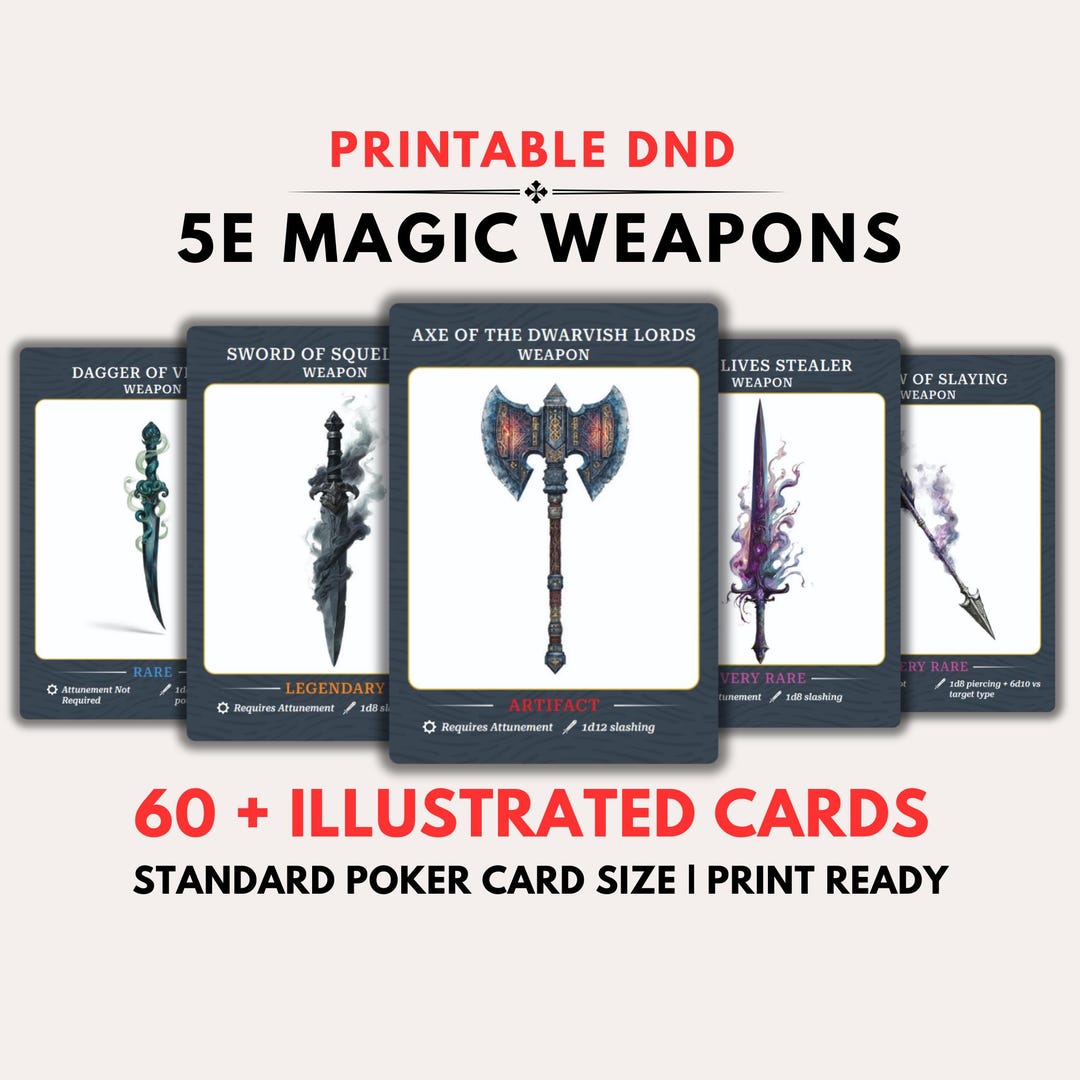 Dnd Item Cards Magic Weapons Illustrated Deck D&D 5E Dungeons and ...
