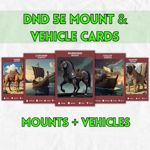 DnD 5e Mounts Vehicles Cards Pack 2024 Bundle - nieuwe digitale download - Dungeons and Dragons 5e - D&D Air, Sea, Animal. Kamelen, strijdpaard.