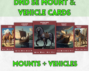 DnD 5e Mounts & Vehicles Cards - TTRPG Resource (Digital Download)