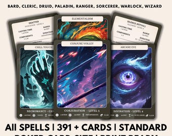DnD Spell Cards 5e Illustrated Bundle New Digital Download Dungeons and Dragons 5e D&D Spell Book All Spells Poker Card Size DnD 5e 2024