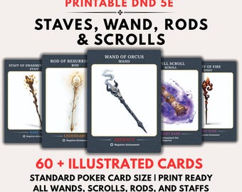 DnD Item Cards Wands Rods Staves Scrolls Illustrated Items 2024 Dungeons and Dragons accessories