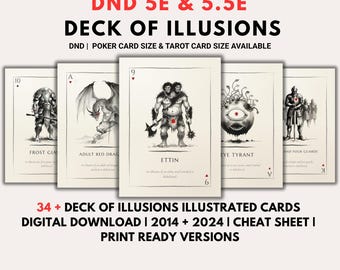 DND Deck of Illusions Printable 5e Magic Item Cards, 2014 and 2024 Editions, Poker