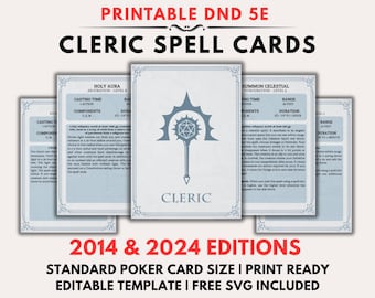 DnD 5e クレリック呪文カード – デジタルダウンロード (2014-2025 版)