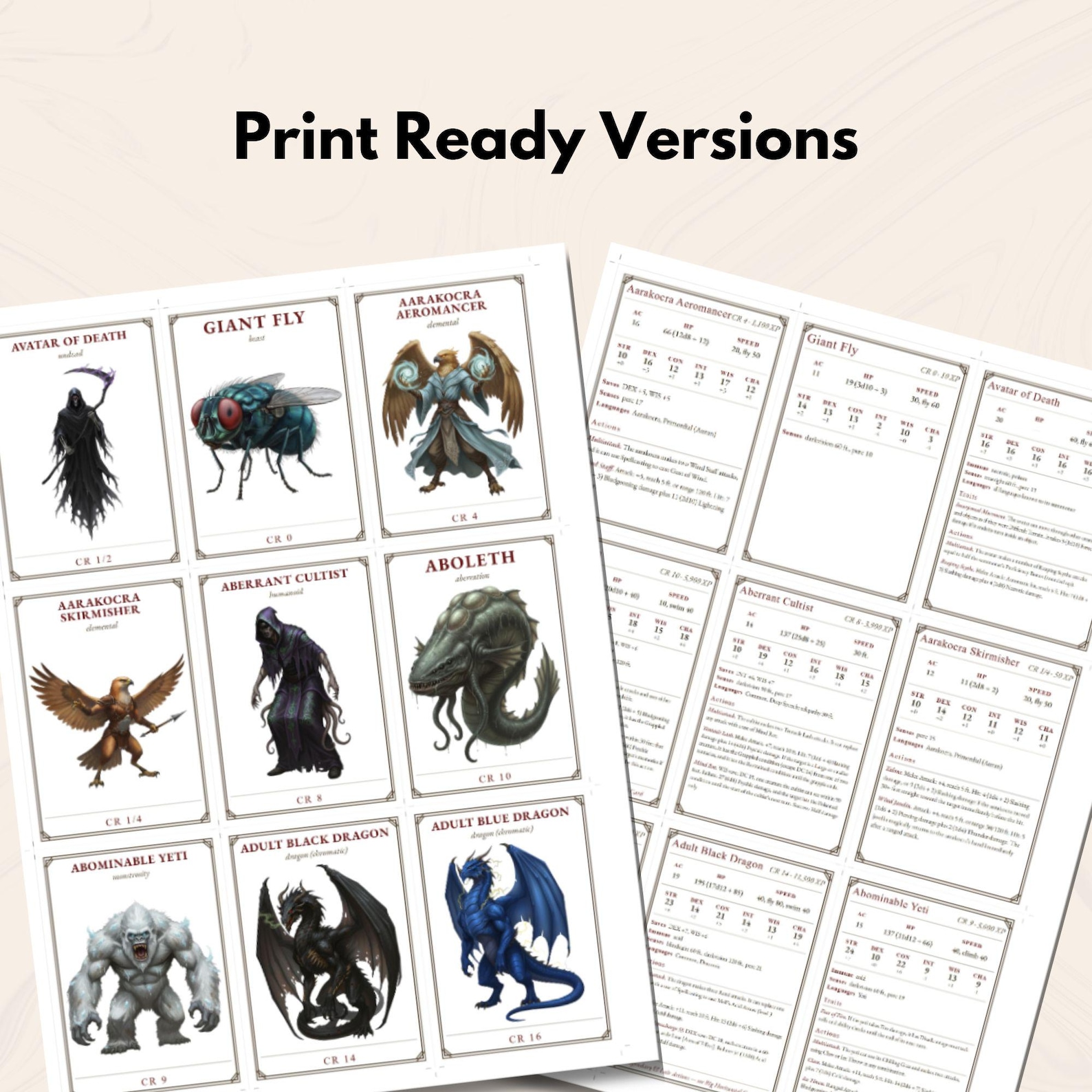 Dnd Monster Cards Bundle 5e 5.5e 2014 2024 Printable Statblock Dungeons ...
