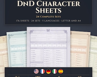 DnD Charakterbogen Set zum Ausdrucken für D&D 5E, 5.5E und Rollenspiele, 175+ Designs