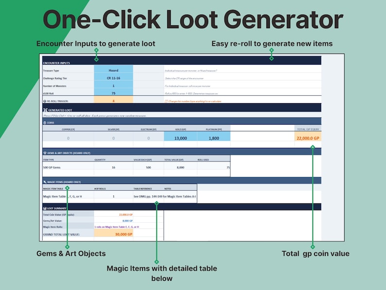 Dnd Loot Tracker Spreadsheet D&D Loot Generator Magic Items Inventory ...