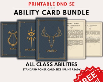 D&D 5E Ability Cards Bundle All Classes DnD Printable Poker Cards Editable Free SVGs