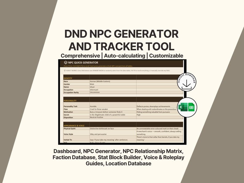 Npc Statistics Dnd NPC Generator Spreadsheet Automated Stats, Factions, Relationships ...