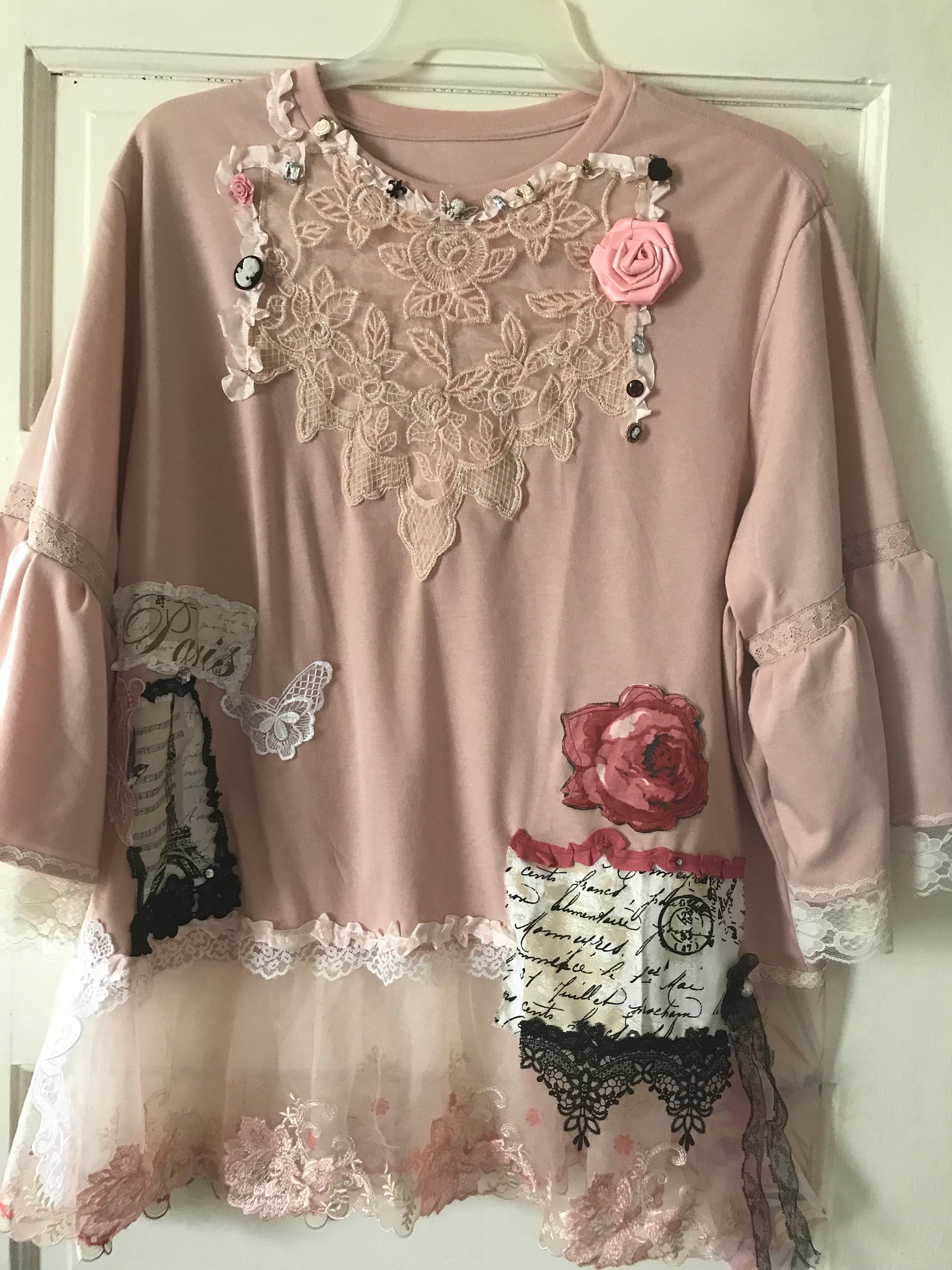 Artsy Boho Shabby Style Romantic Womens Upcycled Lace Applique Collage ...