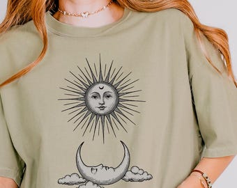 Celestial Sun and Moon Shirt, Vintage Astrology Graphic, Comfort Colors Tee