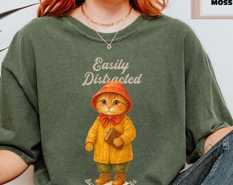 Comfort Colors Bookish Cat Shirt, Reader Gift