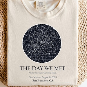 Chemise carte des étoiles personnalisée par date, Cadeaux personnalisés, T-shirt La journée de notre rencontre, Chemise notre mariage, Cadeaux célestes, Cadeaux d'anniversaire