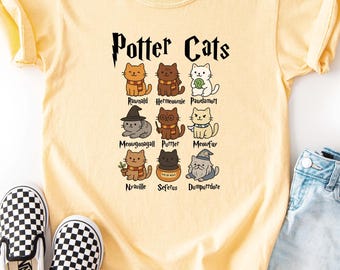 Comfort Colors Potter Cats Kids Shirt, Funny Wizard Cats Youth Shirt, Gift for Cat Owner, Cat Lover Gift, Birthday Gift, Cute Cat Kids Shirt