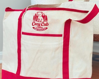 Custom Logo Embroidered Canvas Tote Bag, Personalized Business Gift