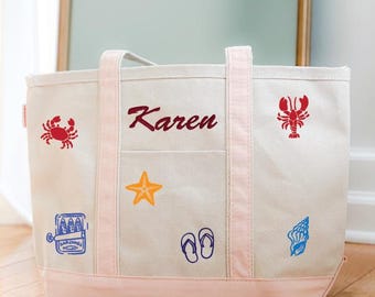 Sac fourre-tout de plage en toile premium personnalisé, sac fourre-tout en toile avec nom personnalisé brodé, sac fourre-tout côtier, fourre-tout pour les vacances d'été, cadeau de demoiselle d'honneur