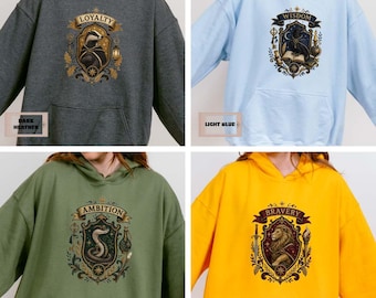 Sweat à capuche Maison Fantastique, Sweat à capuche École de Sorciers, Sweat à capuche Dark Academia, Sweat à capuche Blason Magique, Sweat à capuche Amoureux des Livres