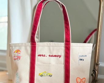 Sac fourre-tout personnalisé New York, sac en toile brodé avec nom, cadeau de New York, sac de voyage, souvenir de la Grosse Pomme, sac de vacances