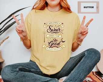 T-shirt « Je le jure solennellement », T-shirt avec citation de sorcier, T-shirt Comfort Colors « Livre magique », T-shirt graphique fantastique