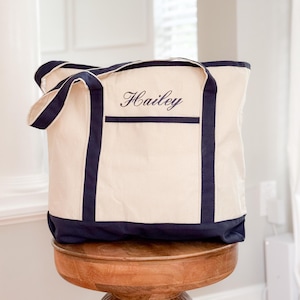 Custom Text Embroidered Canvas Tote Bag, Personalized Name Tote, Bridesmaid Gift Bag, Teacher Appreciation Gift, Large Travel Tote