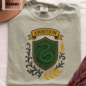 Comfort Colors Ambition House Crest Shirt, Wizard-Inspired Snake Emblem Tee, Sly Magic School Shirt, Wizard House Tee, Universal Travel Tee
