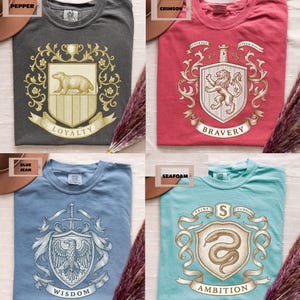 Comfort Colors Wizard House Shirt Set, Magic School House Crest Tee, Wizard School Youth Shirts, Universal Vacation Family Matching T-Shirt