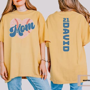 Comfort Colors Personalized Baseball Mom T-shirt, Custom Baseball Mom Shirt, Game Day Baseball Tee, Custom Name and Number Baseball Mom Gift